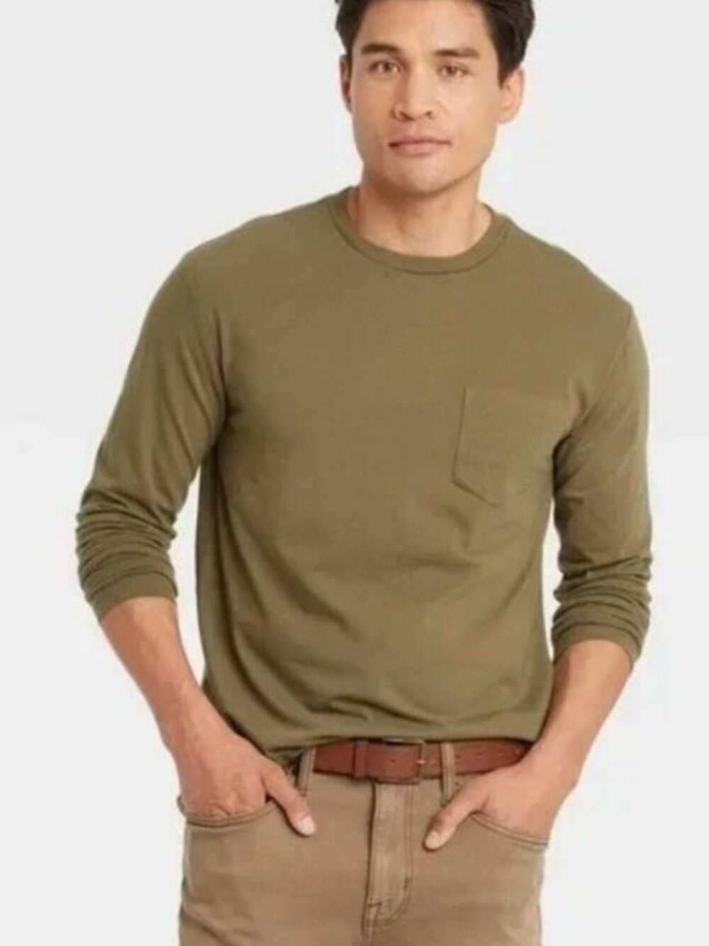 Goodfellow Dill Pickle Men's Standard Fit Crewneck‎ L/S T-Shirt, Large, NWT